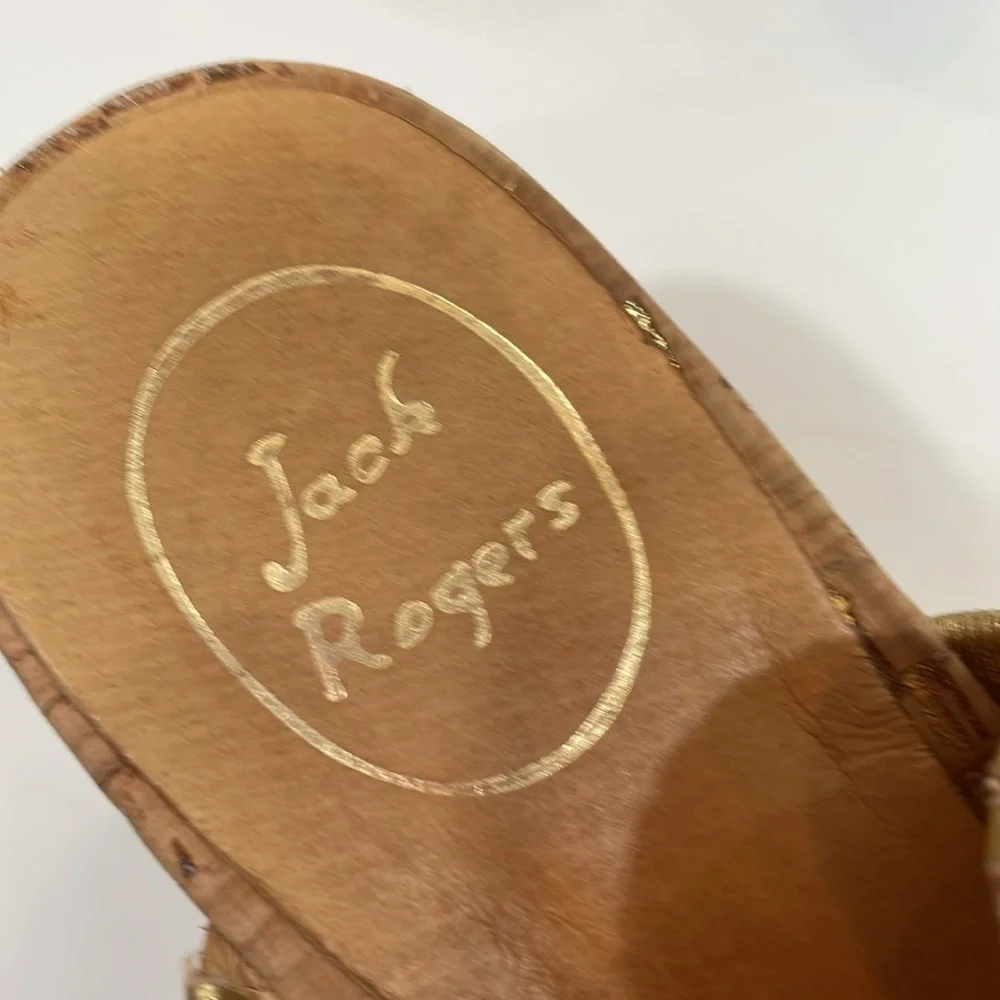 Jack Rogers Cork Wedge Sandals Size 9.5 Gold Trim